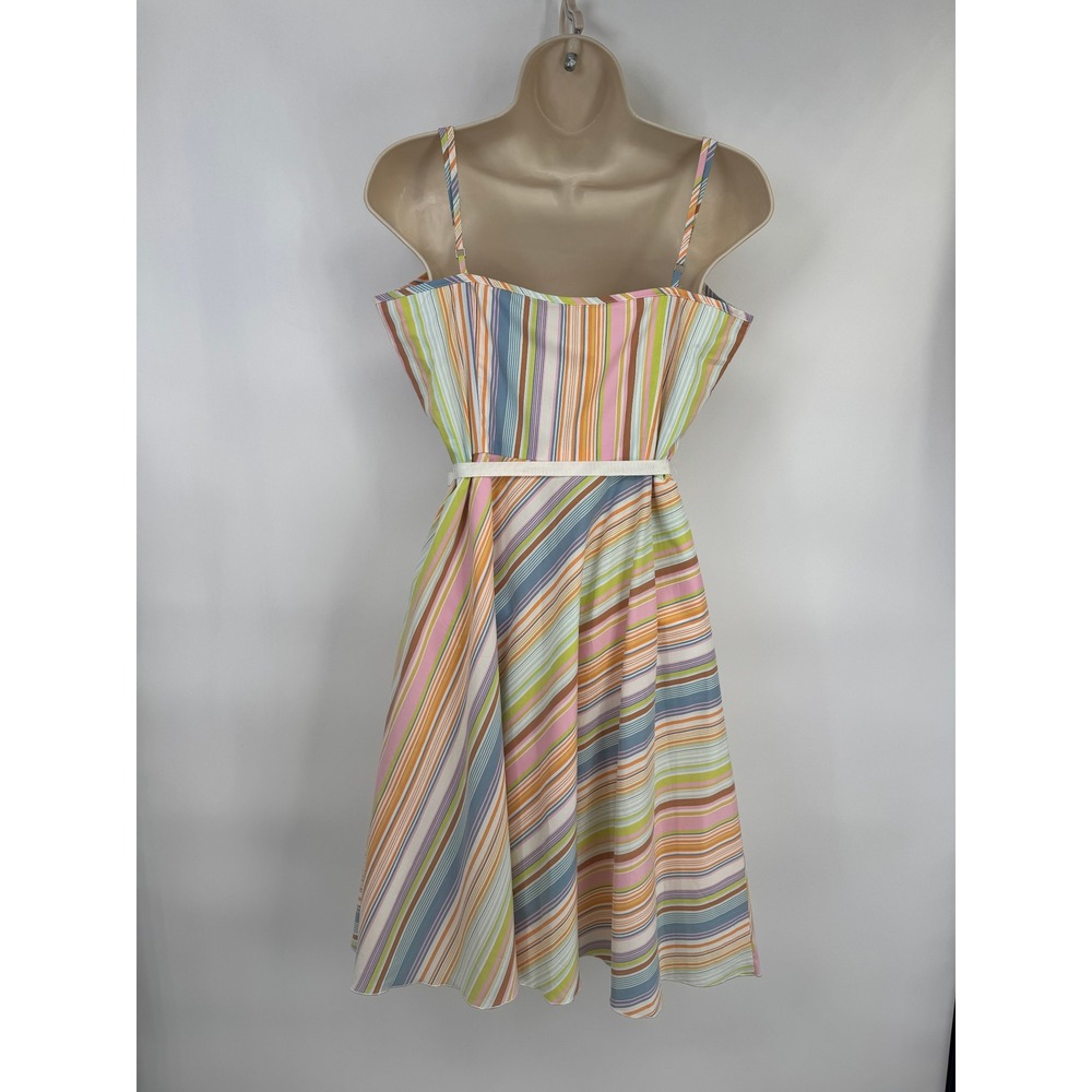 Trina Turk Striped Spaghetti Strap Sun Dress Womens 10 Cotton Tie Waist Lined - Picture 11 of 16